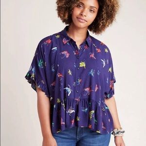 Maeve by Anthropologie Mallory Ruffled Butterfly Blouse Size Small